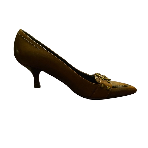 Stuart Weitzman Buckled Studded Brown High Quality Leather Pointed Pumps Sz6M - Picture 7 of 12